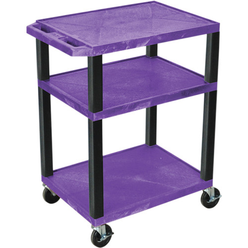 Luxor WT34PE-B 34" A/V Cart with 3 Shelves and 3-Outlet Electrical Assembly (Purple Shelves, Black Legs) - Luxor