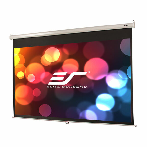 Elite M120XWH2-E24 120in 16:9 Manual Screen, MaxWhite, White Case, 24in Drop - Elite Screens Inc.