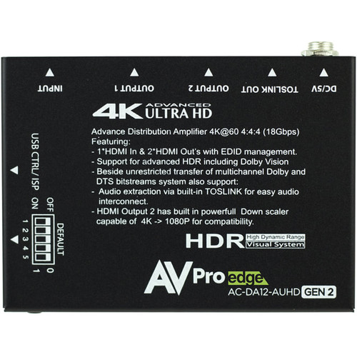 AVPro Edge AC-DA12-AUHD-GEN2 1x2 HDMI Distribution Amplifier - AVPro