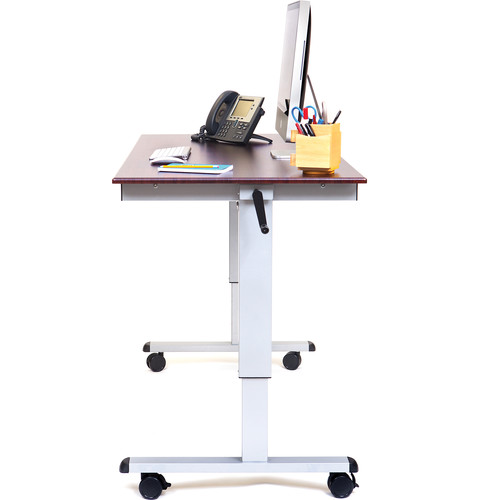 Luxor 60" Crank Adjustable Stand-Up Desk (Dark Walnut Desk, Silver Frame) - Luxor