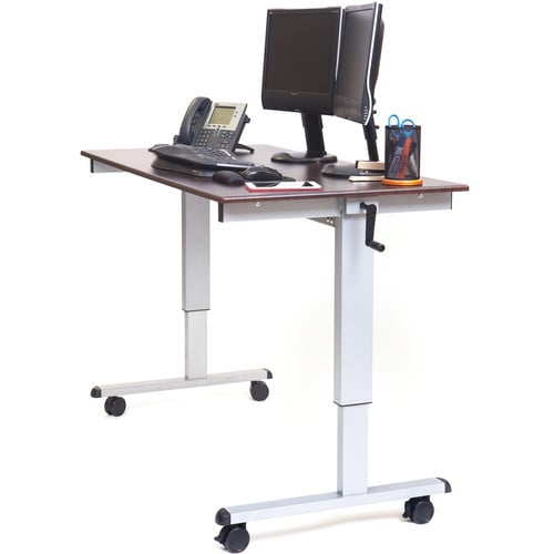 Luxor 60" Crank Adjustable Stand-Up Desk (Dark Walnut Desk, Silver Frame) - Luxor