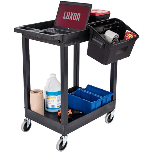 Luxor 24" X 18" Plastic Utility Tub Cart - Two Shelves With Outrigger Utility Cart Bins - Luxor