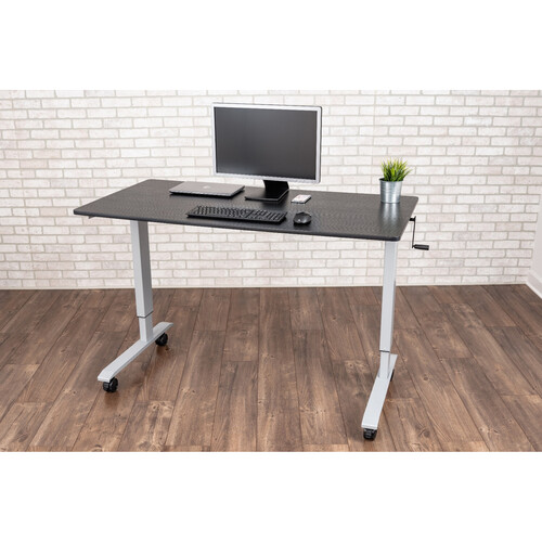 Luxor 60" Crank Adjustable Stand-Up Desk (Black Oak Desk, Silver Frame) - Luxor
