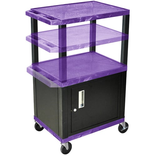Luxor Height-Adjustable Tuffy Cabinet Cart with Electrical Assembly (24 x 24.5-42 x 18", Purple Shelves / Black Cabinet) - Luxor