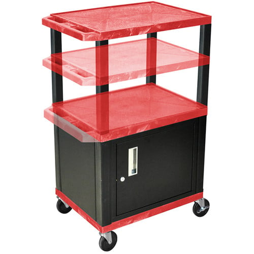 Luxor Height-Adjustable Tuffy Cabinet Cart with Electrical Assembly (24 x 24.5-42 x 18", Red Shelves / Black Cabinet) - Luxor