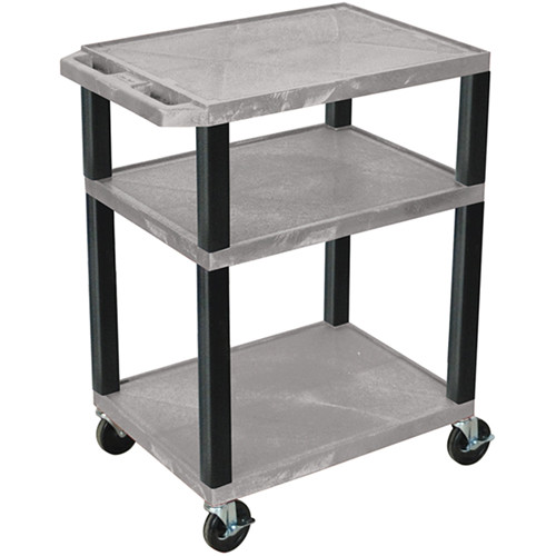 Luxor 34" A/V Cart with 3 Shelves and 3-Outlet Electrical Assembly (Gray Shelves, Black Legs) - Luxor