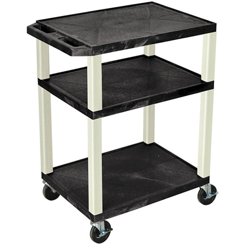 Luxor 34" Tuffy Open Shelf A/V Cart with 3 Shelves and 3-Outlet Electrical Assembly (Black Shelves, Putty Legs) - Luxor