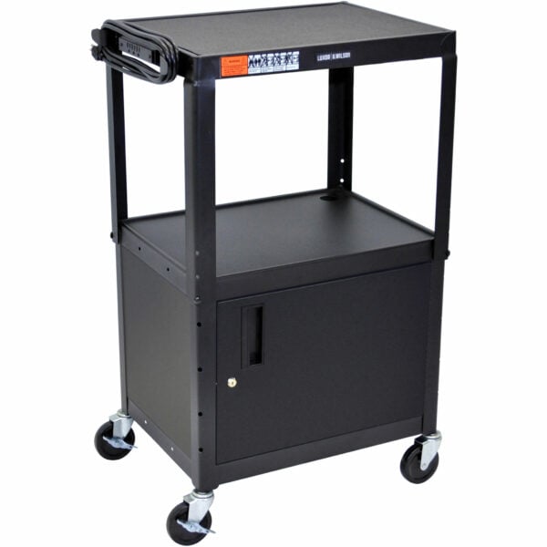 Luxor Adjustable Height Steel A/V Cart With Cabinet (Black) - Luxor