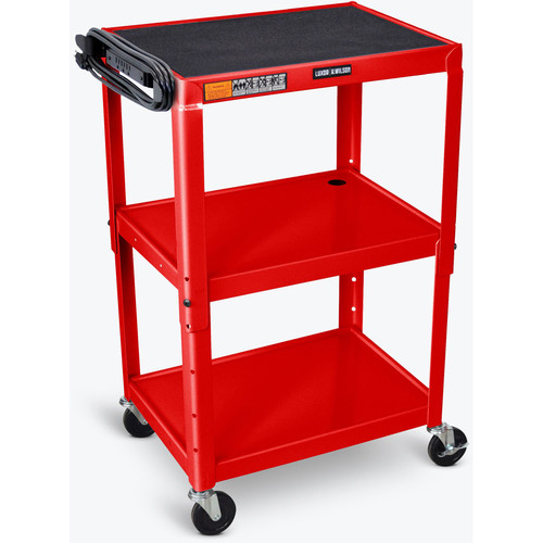 Luxor Steel Adjustable Height AV Cart with Three Shelves (Red) - Luxor