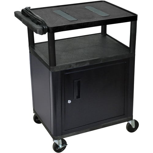 Luxor 34" Endura Table With Storage Cabinet & 3 Surge Protected Outlets - Black/Gray - Luxor