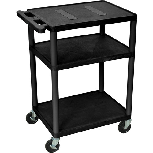 Luxor 34" Endura 3-Shelf Multimedia Cart With Electrical Outlet - Black - Luxor