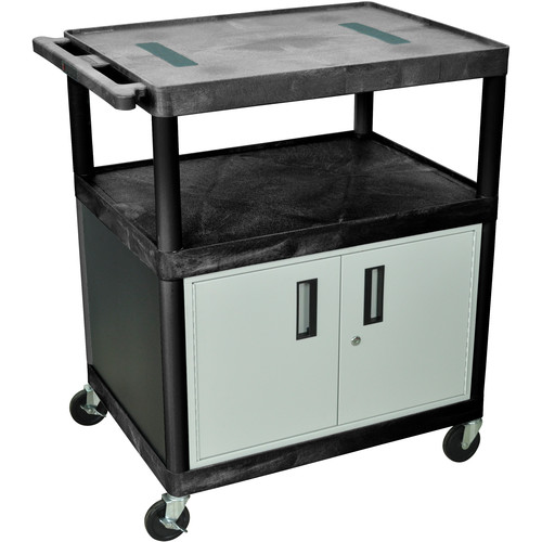 Luxor 40" Endura Multimedia Cart with 3 Outlets & Cabinet - Black/Gray -