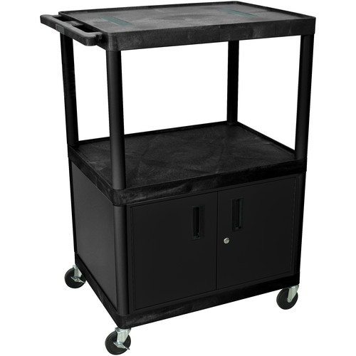 Luxor 48" Endura 3-Shelf Endura Cart with 3 Outlets & Cabinet - Black/Gray -