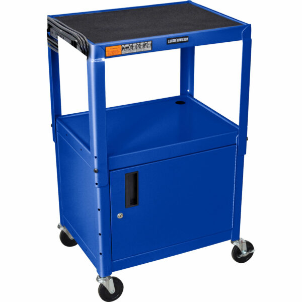 Luxor Adjustable Height Steel A/V Cart With Cabinet (Blue) - Luxor
