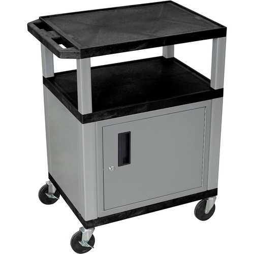 Luxor 34" A/V Cart with 3 Shelves and Cabinet (Black Shelves, Nickel-Colored Legs and Cabinet) - Luxor