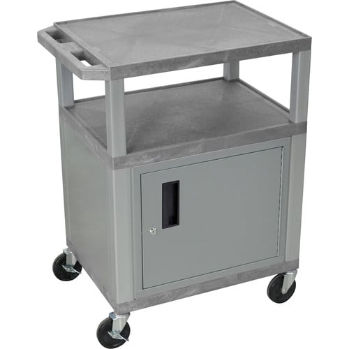 Luxor 34" A/V Cart with 3 Shelves, 3-Outlet Electrical Assembly and Cabinet (Gray Shelves, Nickel-Colored Legs and Cabinet) - Luxor