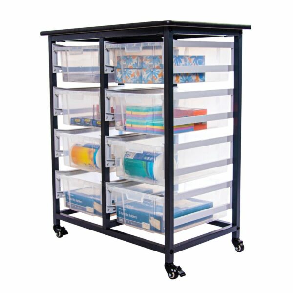 Luxor MBS-DR-8L-CL Mobile Bin Storage Unit – Double Row with Large Clear Bins - Luxor