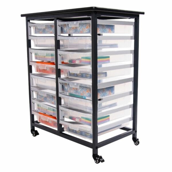 Luxor MBS-DR-16S-CL Mobile Bin Storage Unit - Double Row with Small Clear Bins - Luxor