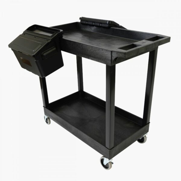 Luxor EC11-B-OUTRIG 32" x 18" Tub Cart - Two Shelves with Outrigger Utility Cart Bins - Luxor