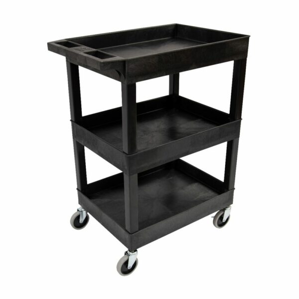 Luxor SEC111HD-B 24” x 18” Plastic Utility Cart – Three Shelf – Black - Luxor