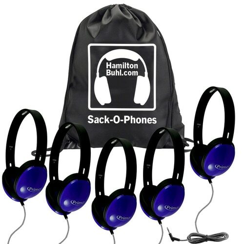 Hamilton SOP-PRM100 Sack-O-Phones, 5 Blue Primo™ Headphones - Hamilton Electronics Corp.