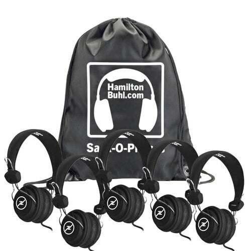 Hamilton SOP-FVBLK HamiltonBuhl Sack-O-Phones, 5 Black Favoritz™ Headsets with In-Line Microphone and TRRS Plug - Hamilton Electronics Corp.