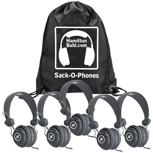 Hamilton SOP-FVGRY HamiltonBuhl Sack-O-Phones, 5 Gray Favoritz™ Headsets with In-Line Microphone and TRRS Plug - Hamilton Electronics Corp.
