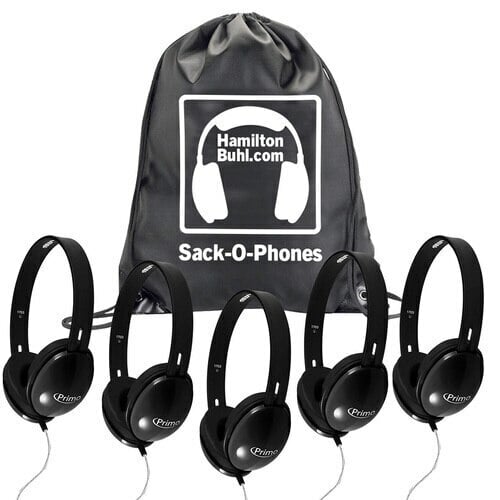 Hamilton SOP-PRM100B Sack-O-Phones, 5 Black Primo™ Headphones - Hamilton Electronics Corp.