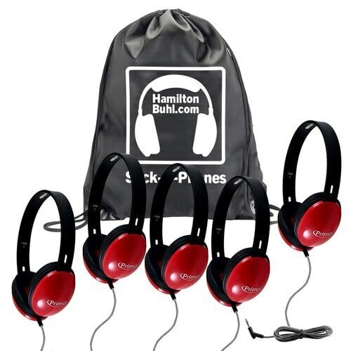 Hamilton SOP-PRM100R Sack-O-Phones, 5 Red Primo™ Headphones - Hamilton Electronics Corp.