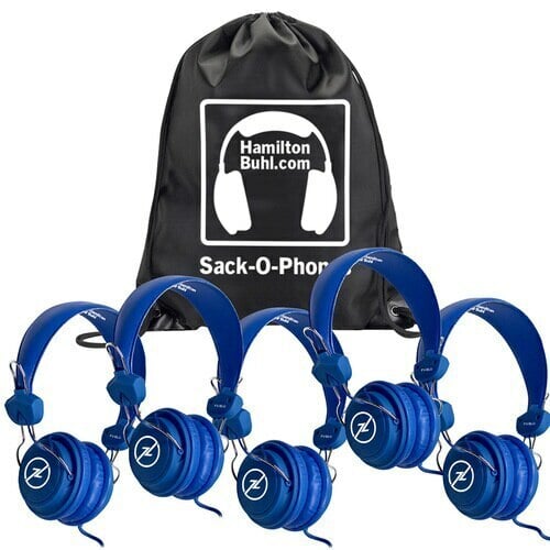 Hamilton SOP-FVBLU HamiltonBuhl Sack-O-Phones, 5 Blue Favoritz Stereo Headsets with In-Line Microphone and TRRS Plug in a Carry Bag - Hamilton Electronics Corp.
