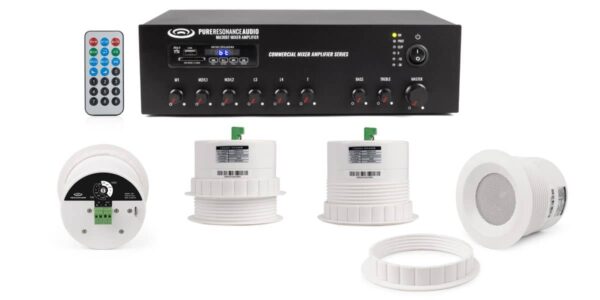 Pure Resonance Audio CFSS-VCA8RMA120BT Auxiliary Area Sound System Featuring 4 Ceiling Speakers & Bluetooth Mixer Amplifier - Pure Resonance Audio