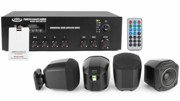 Pure Resonance Audio Sound Masking System Featuring 4 Surface Mount Speakers & White Noise Sound Masking Generator - Pure Resonance Audio