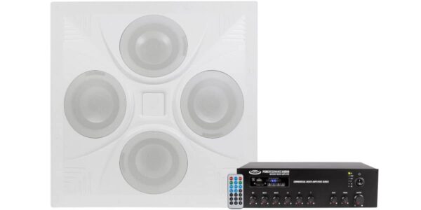 Pure Resonance Audio FTSS-SD4MA120BT Fitness Sound System Featuring a Ceiling Tile Speaker & Bluetooth Mixer Amplifier - Pure Resonance Audio