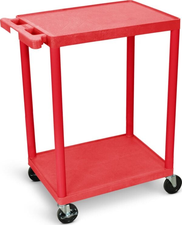 Luxor RDSTC22RD - 24" x 18" Flat Shelf Cart w/Two Shelves (Red) - Luxor