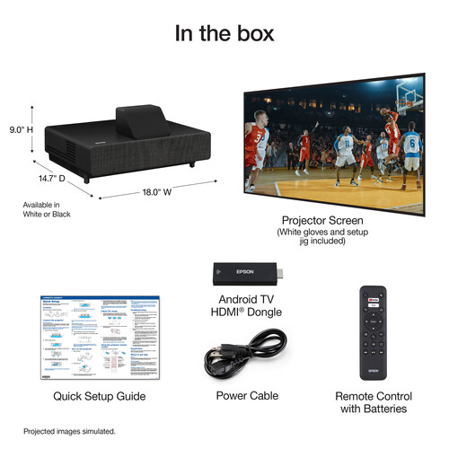 Epson 120" EpiqVision Ultra LS500 4000-Lumen Pixel-Shift 4K UHD 3LCD Laser Projector TV System with 120" Screen (Black Projector) - Epson