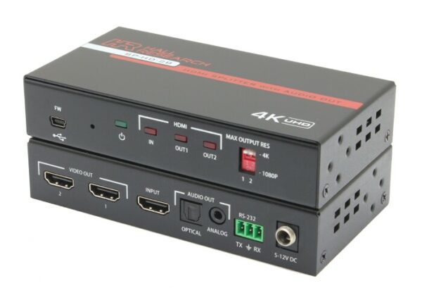 Hall Technologies SP-HD-2B 2-Channel HDMI Splitter with Analog and Optical Audio Output and 4K Support - Hall Technologies