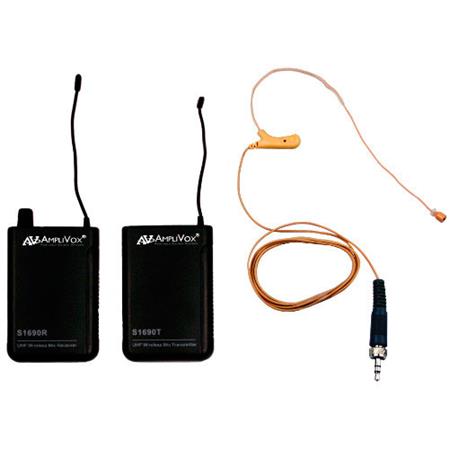 AmpliVox S1663 16-Channel Wireless UHF Flesh Tone Over-Ear Headset Mic Kit, Includes S1690T Bodypack Transmitter and S1690R Receiver - AmpliVox Sound Systems