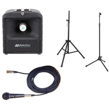 AmpliVox S6820 Basic Mega Hailer Bluetooth PA System with Wired Handheld Dynamic Microphone, Mic Stand and Tripod - AmpliVox Sound Systems