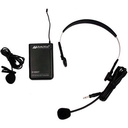 AmpliVox S1693 16-Channel Wireless UHF Lapel & Headset Mic Replacement Kit with S1690T Bodypack Transmitter - AmpliVox Sound Systems