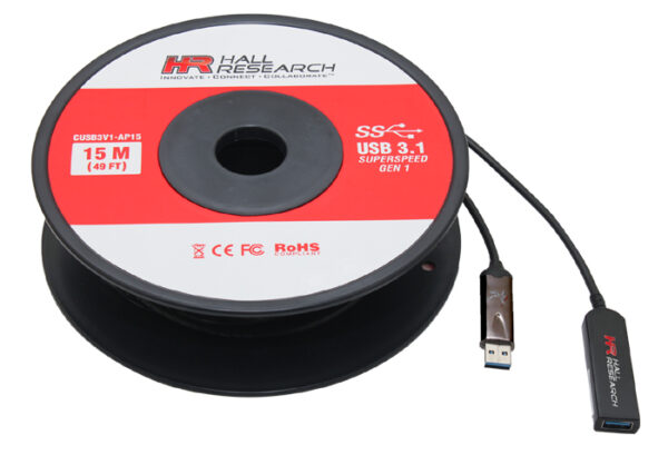 Hall Technologies CUSB3V1-AP15 USB 3.0 Javelin™ Active Optical Plenum Cable with Regulated Power - Hall Technologies