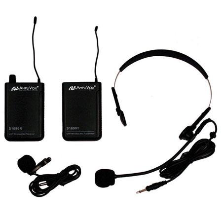 AmpliVox Sound Systems S1601 Lapel & Headset Microphone Wireless System, 300' Range, 584 MHz-608 MHz Frequency - AmpliVox Sound Systems