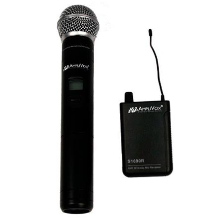 AmpliVox S1623 16-Channel Wireless UHF Handheld Mic Kit, Includes S1695 Handheld Microphone with Wireless Transmitter and S1690R Bodypack Receiver - AmpliVox Sound Systems