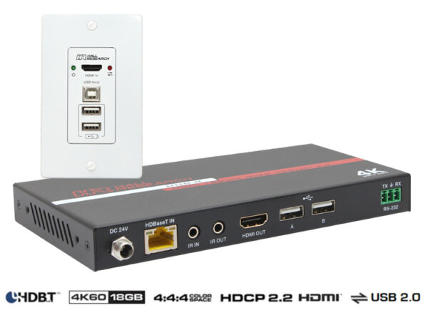 Hall Technologies UHB-R USB & 4K HDMI with HDBaseT 2.0 Extension on a Single Gang Wall-Plate - Hall Technologies