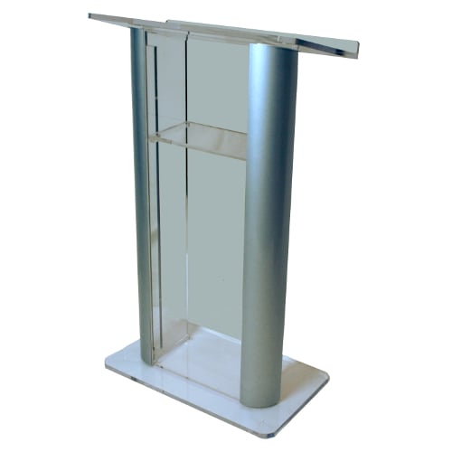 AmpliVox Contemporary Alumacrylic Lectern SN308119 Frosted 36" with Silver -