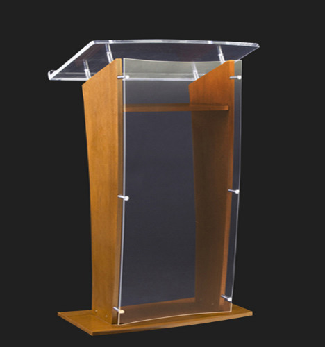 AmpliVox Wood & Acrylic Floor Lectern SN350106 Clear 36" with Oak - AmpliVox Sound Systems