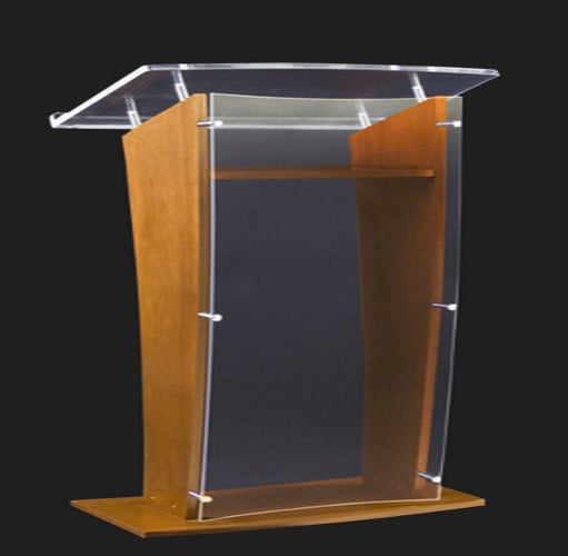 AmpliVox Wood & Acrylic Floor Lectern SN350206 Clear 48" with Oak - AmpliVox Sound Systems