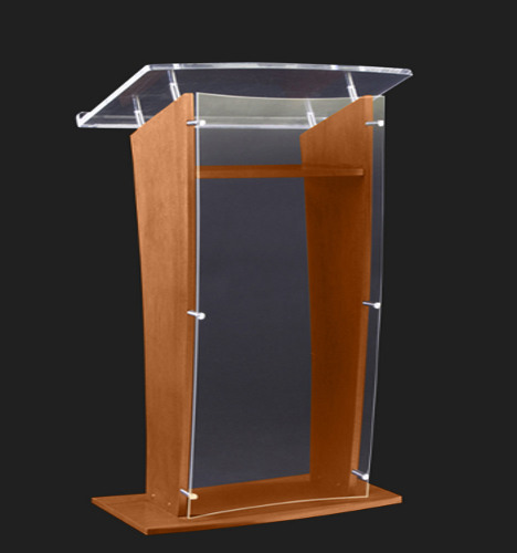 AmpliVox Wood & Acrylic Floor Lectern SN350107 Clear 36" with Walnut - AmpliVox Sound Systems