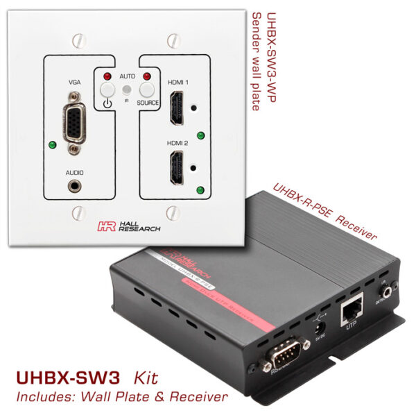 Hall Technologies UHBX-SW3 VGA & Dual HDMI Auto-Switching Wall-Plate with HDBaseT™ Kit - Hall Technologies