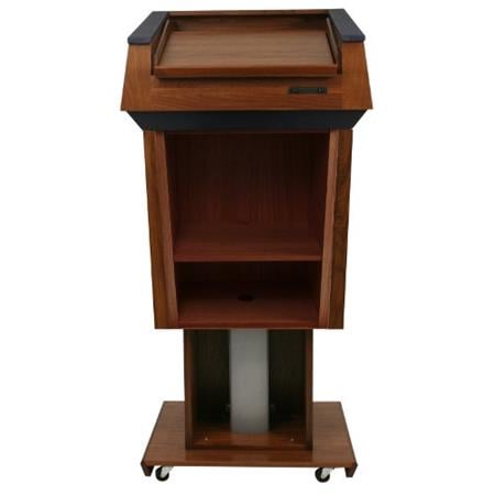 AmpliVox SN3040A Patriot Power Lift Solid Hardwood Adjustable Height Lectern without Sound System, Mahogany - AmpliVox Sound Systems