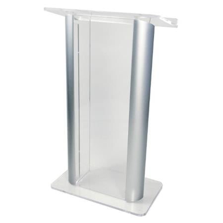 AmpliVox SN3080 27" Wide Contemporary Alumacrylic Lectern, Clear with Silver Aluminum Panels -
